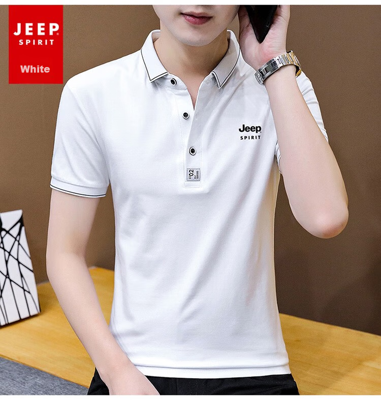 JEEP SPIRIT Men's Short-Sleeve T-Shirt, Summer POLO Shirt, Business Casual, Turn-Down Collar, Breathable, Slim Fit, Black, Size L 19