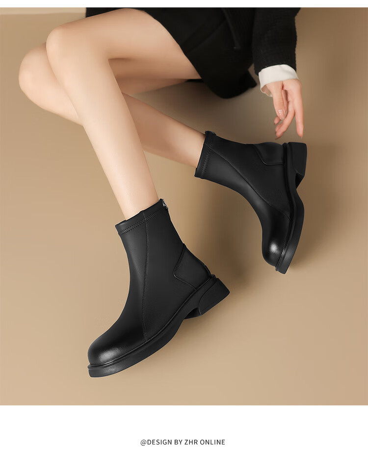 ZHR Women's Boots for Winter Commuting, Comfortable And Convenient, Retro Color-Faded Zipper Ankle Boots for Women JF102A Black Size 36 2