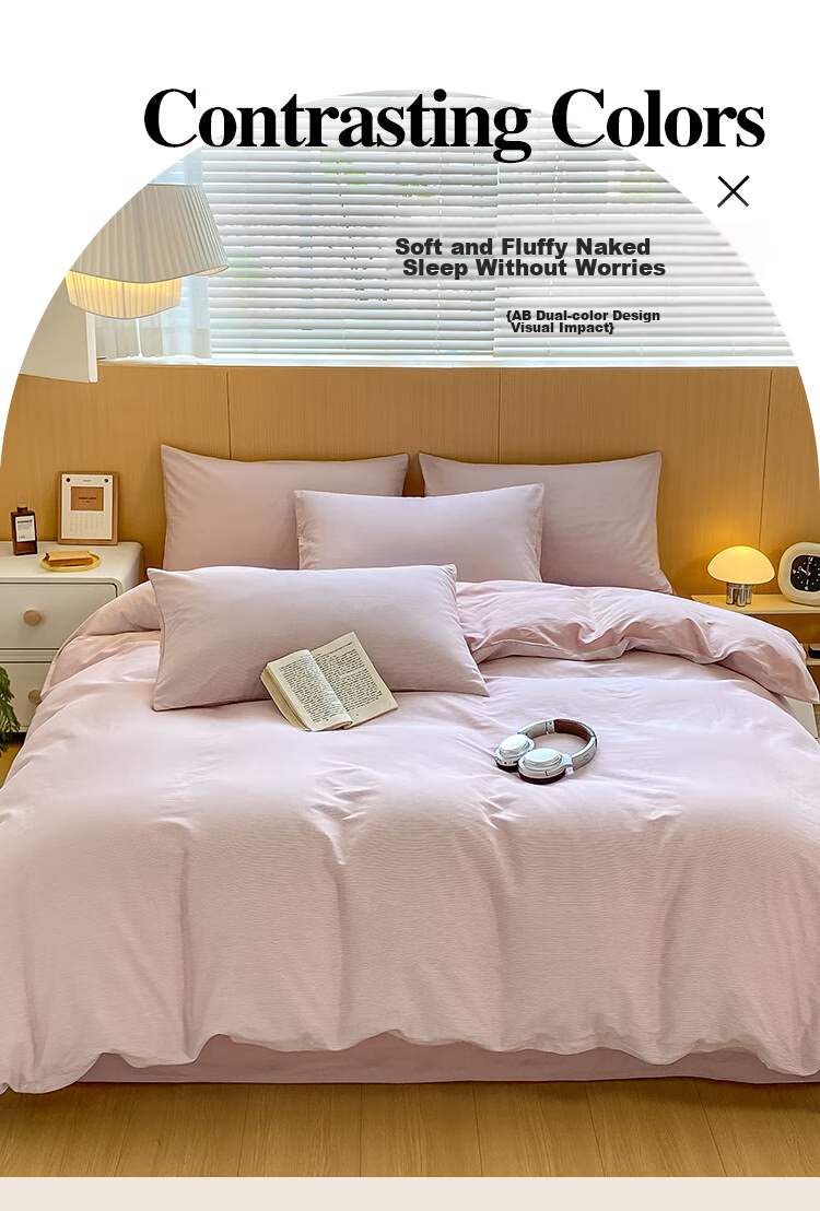 Wuyinliangpin Pure Cotton Bedding Set, 100% Cotton Bed Sheet Four-Piece Set with Duvet Cover, 220*240cm, for 1.8/2.0 Meter Bed 2