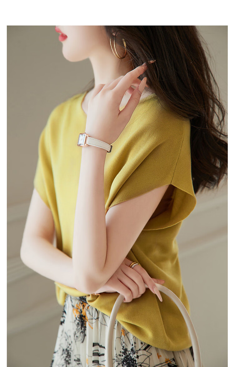 Dme [One-Word Collar Knit Top], Summer Elegant Batwing Sleeve Short-Sleeve Knit Sweater, Women's Blouse 12