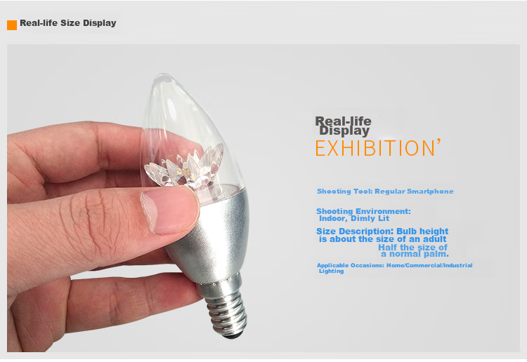 Foshanzhaoming Crystal Lamp Bulb, Candle-Shaped, Pointed Crystal Bulb, Small Screw Base E14, Silver, 6.5W, Cool White Light 13