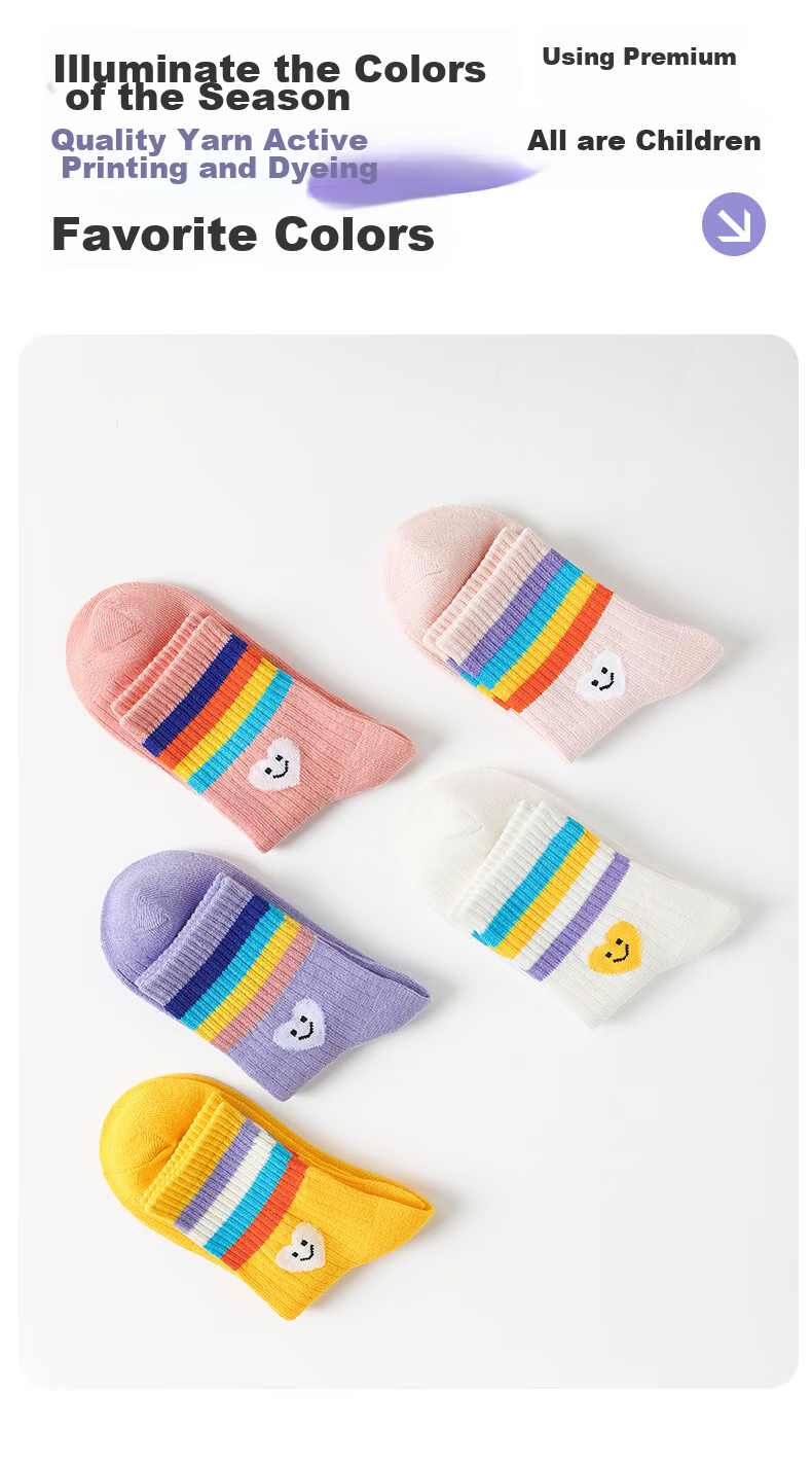 LangSha Kids Socks Girls Spring Autumn Winter Four Seasons Mid-Calf Comfortable Breathable Cotton Socks Cute Big Children 5 Pairs Pack 12