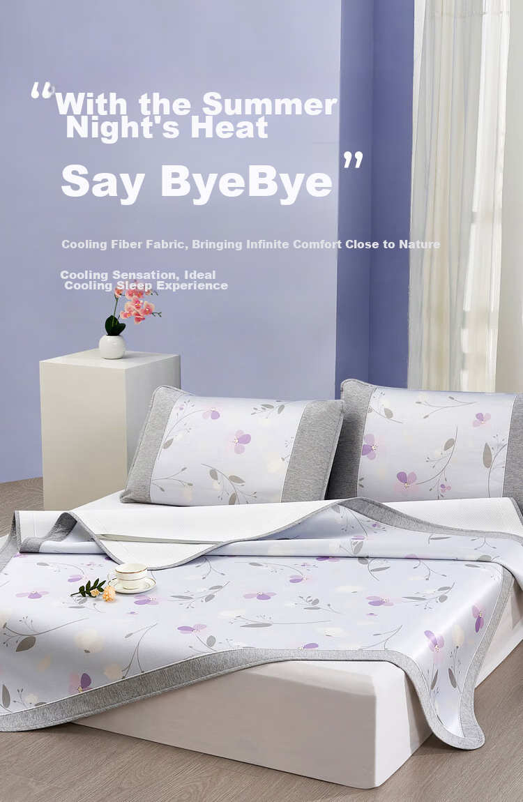 Laoxijiang Cooling Ice Silk Mat Set, Single Person Two Pieces, 90*200 Cm, Summer Floral Pattern [Machine Washable] 3