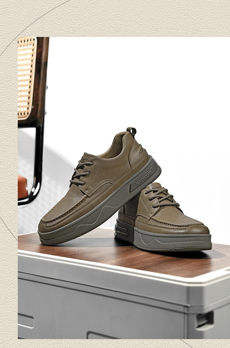 SEPTWOLVES Men's Shoes, Retro Leather Shoes, Soft-Soled Casual Shoes, Men's Lace-Up Formal Shoes W8343660718, Khaki, Size 40 6