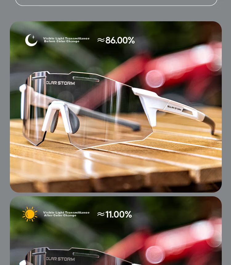 SolarStorm Cycling Glasses Photochromic Sunglasses, Outdoor Unisex Running Windproof Glasses, Day And Night Dual-Use Protective Eyewear, Dustproof Glasses, White 3