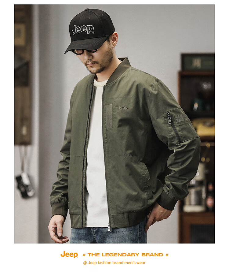 JEEP Men's Jacket, Spring And Autumn Workwear Baseball Collar Casual Clothing, Army Green, Size M 5