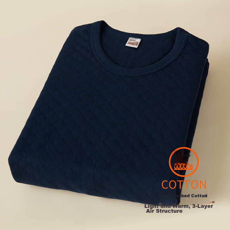 Yiershuang [Triple-Layer Thickened 100% Pure Cotton] Men's Thermal Underwear, All-Cotton Autumn Top, Round Neck Undershirt, Cotton Sweater for Fall And Winter