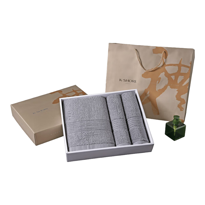 KING SHORE Class A Pure Cotton Towel And Bath Towel Sports Set Gift Box Business Return Gift, 1 Bath Towel + 2 Towels with Handbag