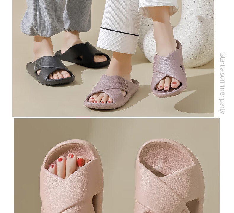Huameijianbu Cross Mocha Slippers, Couples Bathroom Indoor Outdoor Thick Soft Sole Non-Slip Sandals HM600, Pink, Size 39-40 13