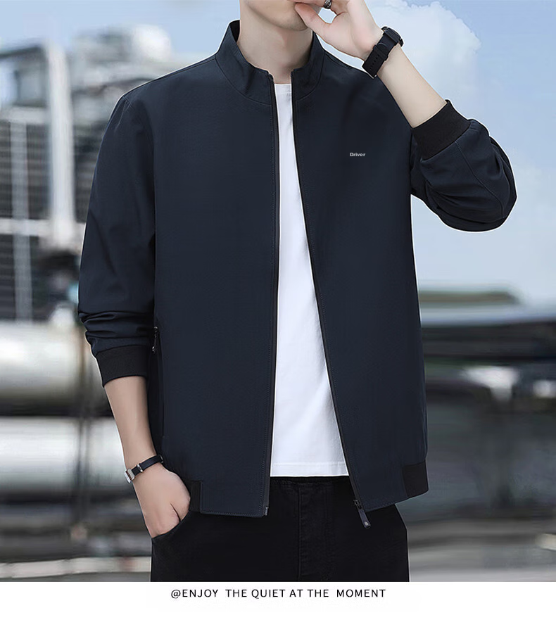 ROMON Jacket for Men, Autumn Outerwear, Stand-Up Collar Executive Business Jacket, Versatile Commuter Menswear ZH606 Black L 22