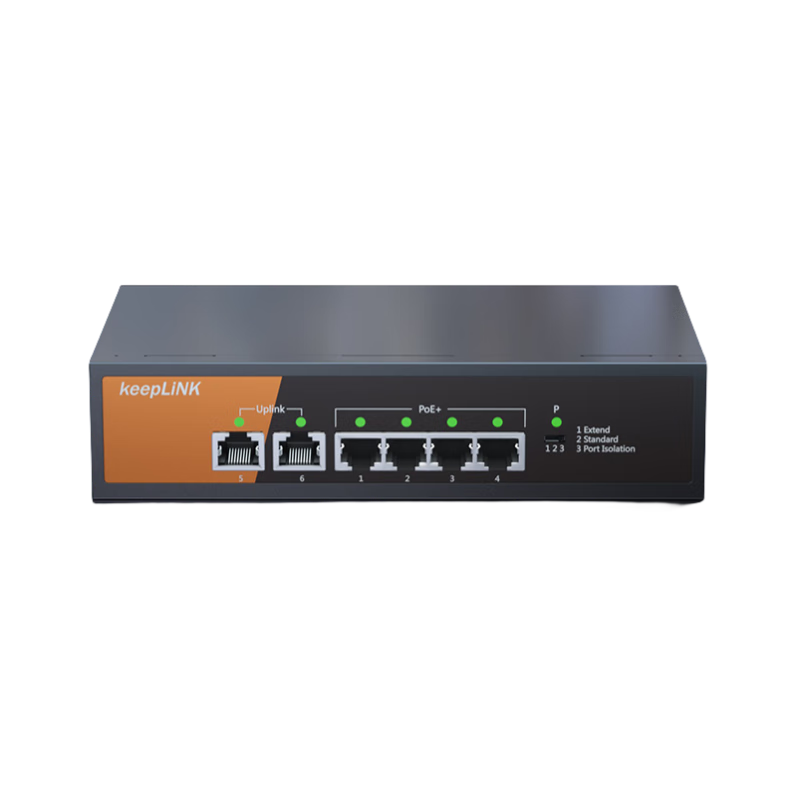 KeepLINK KP-9000 6-Port 100Mbps Switch with 4 PoE Ports, Dual Uplink, Intelligent Monitoring Splitter, Enterprise-Grade Separator/Unit