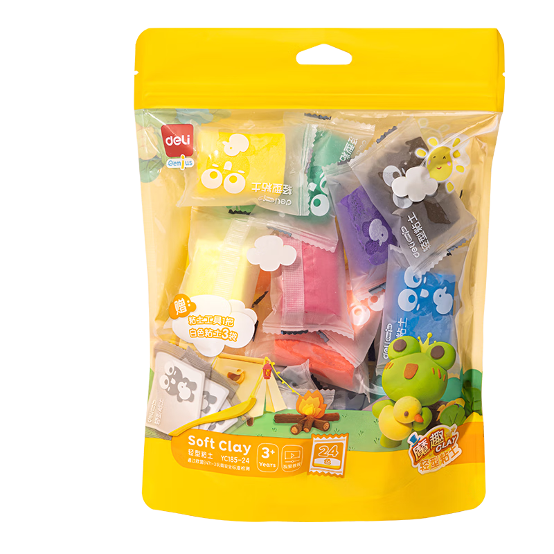 Deli Children's 24-Color Ultra-Light Clay, DIY Handmade Playdough, Non-Colored Clay Set, Toy Birthday Gift YC185-24