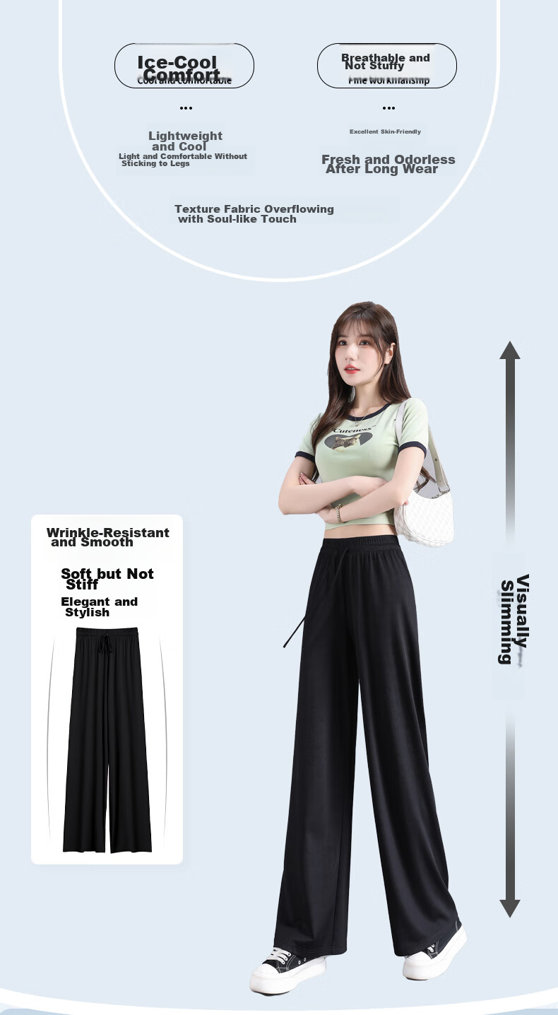 Baleno Women's Cooling Ice Silk Pants 2026 Summer Thin Wide-Leg Draped Casual Straight-Leg Trousers for Outdoor Sports 3