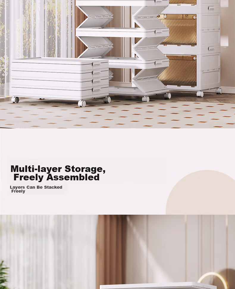 Haoer Foldable Storage Box, No Installation Required, for Home Use, Foldable Cabinet, Wardrobe, Quilt Storage, Toy Organizer, Clothes Storage Cabinet, 54cm, Four Layers 3
