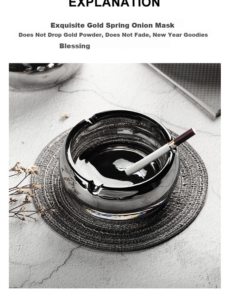 Gongxun Metal Stainless Steel Ashtray for Home Living Room Creative Coffee Table Decorative Ornament, Matte Black 8cm 2
