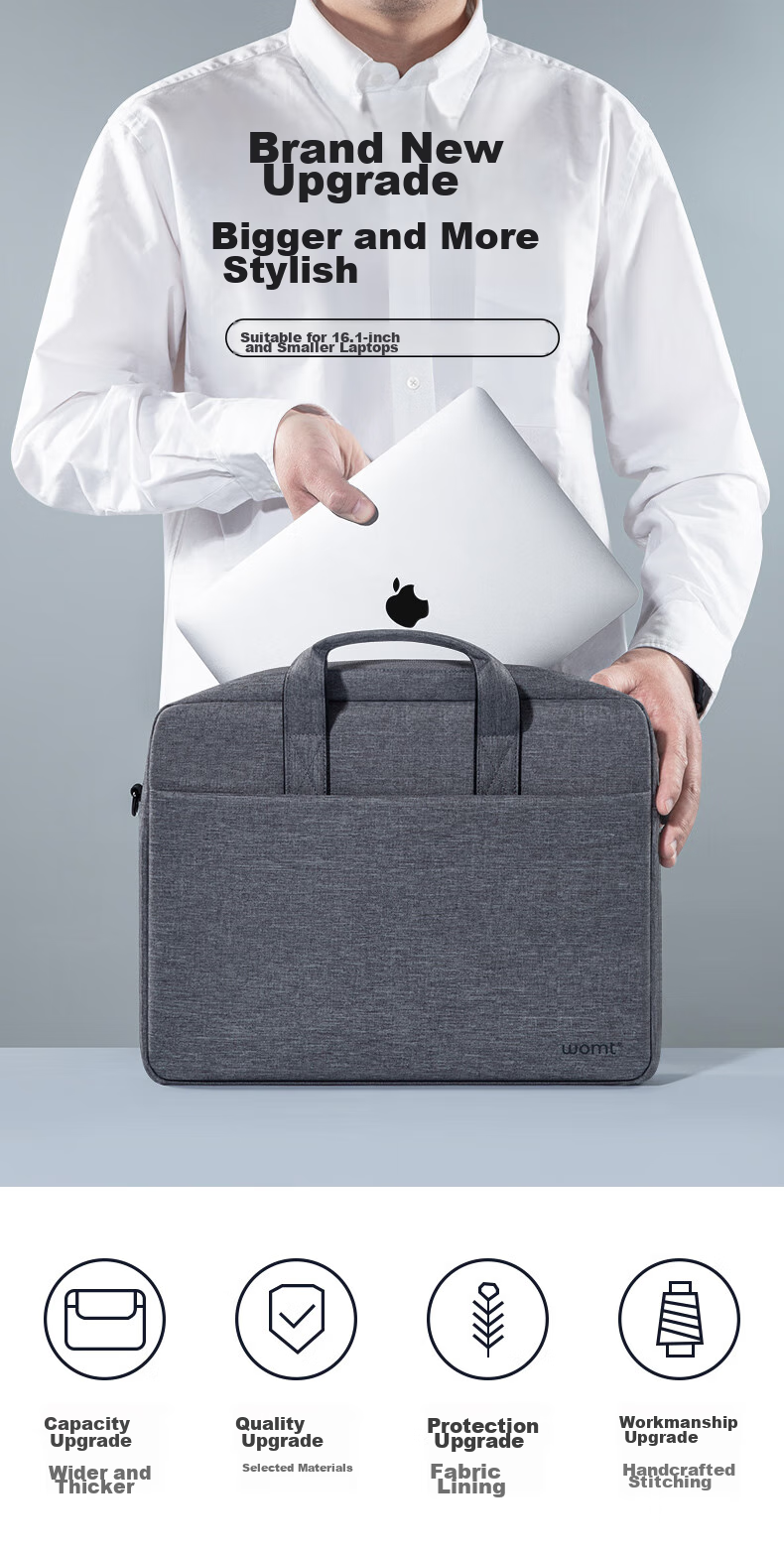 WOMT Inkless Laptop Bag Handheld 15.6/16 Inch Suitable for Apple Huawei Lenovo Legion Xiaomi ASUS Dell Gaming Laptops Large Capacity Shoulder Bag for Men And Wome 2