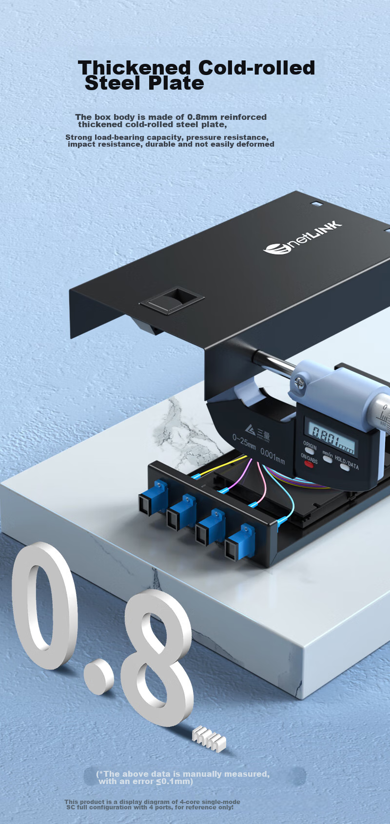 NetLINK Fiber Optic Terminal Box, 4-Port 4-Core SC Single-Mode Fiber Optic Fusion Splice Box, Fully Equipped Fiber Optic Pigtail Flange Cable Continuation Box, Wall-Mounted 1 Piece HTF-4SC 5