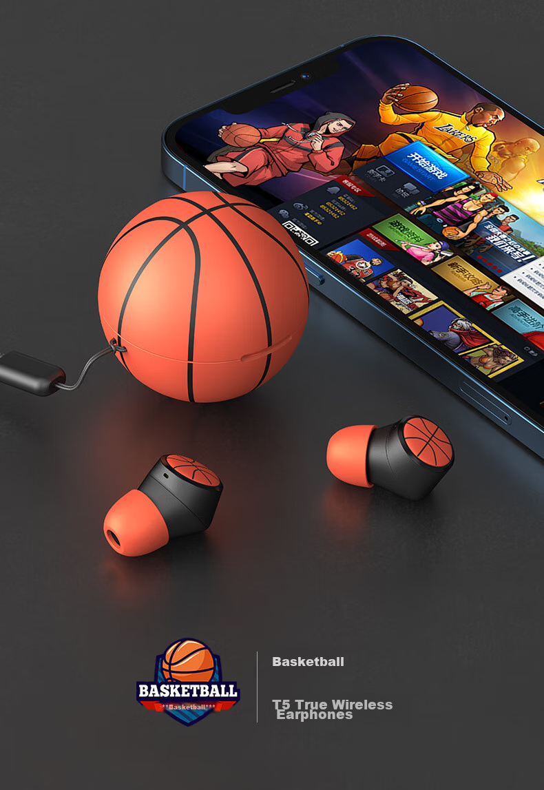 EMEY Bluetooth Headphones, Wireless Bluetooth, Sports Music Gaming Earphones, In-Ear Noise-Cancelling Headphones with Long Battery Life, Compatible with Apple Xiaomi Huawei Phones, T5 Basketball Model 11