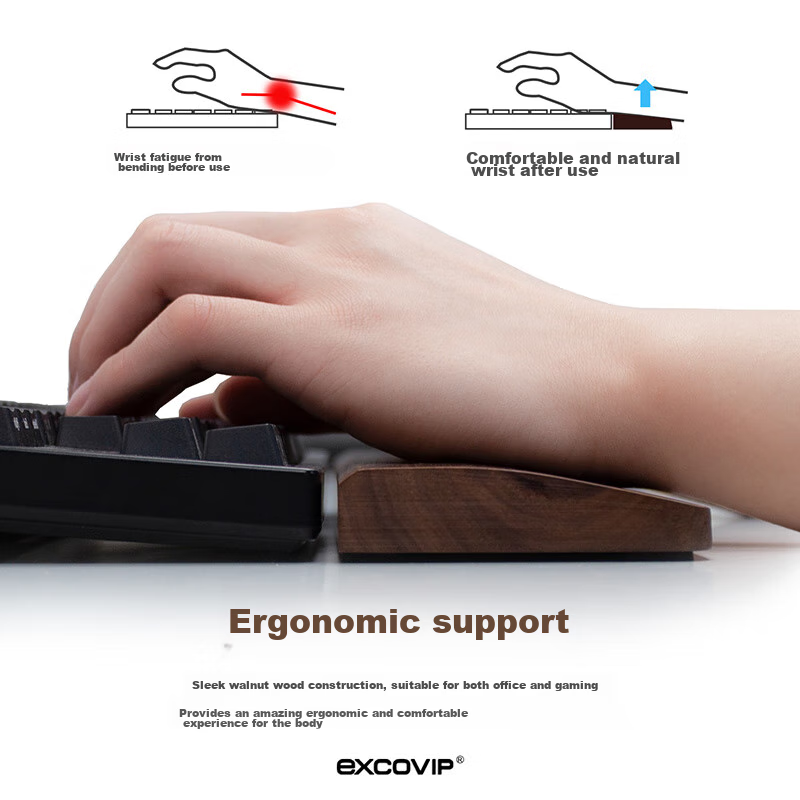 EXCO Black Walnut 104-Key Wooden Keyboard Tray Rounded Edge Mechanical Keyboard Wrist Rest Computer Palm Support Mouse Pad Gaming Wooden Wrist Pad Large 108-Key 0620 5