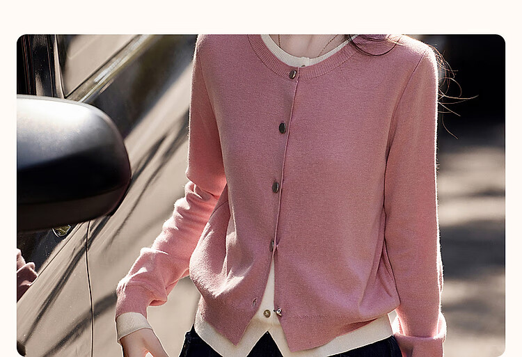 Dme [Jingshu Lingxiang Yichuang] Spring And Autumn Design-Inspired Faux Two-Piece Contrasting Color Sweater with Decorative Button Knit Top for Wome 4