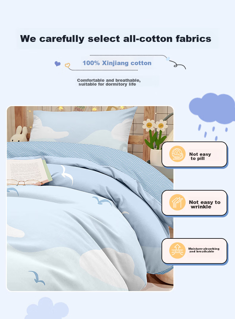BEYOND Home Textiles Back-To Season Pure Cotton Student Dormitory Bedding Three-Piece Set Single Full Cotton Duvet Cover Bed Sheet Set 90cm 5