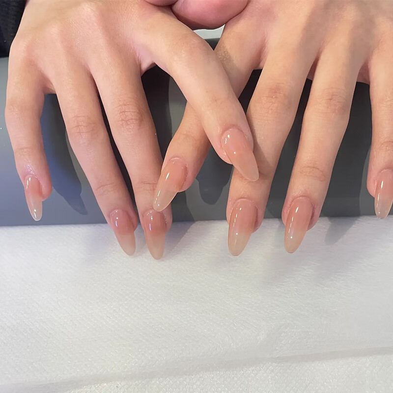 Yushangjiaren Handmade Wearable Nail Extensions, Detachable, Pure Nude Color, Ganlu Temple, Simple Style, S Size, 10 Pieces 2