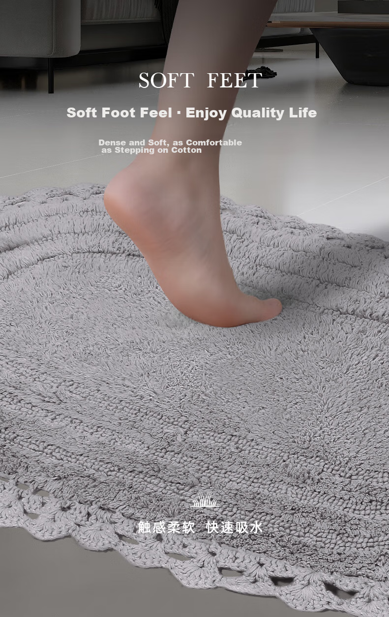 Amarelle Elegant Orchid Pure Cotton Non-Slip Floor Mat Bathroom Foot Mat Mat08 Light Gray (50*80cm) 6