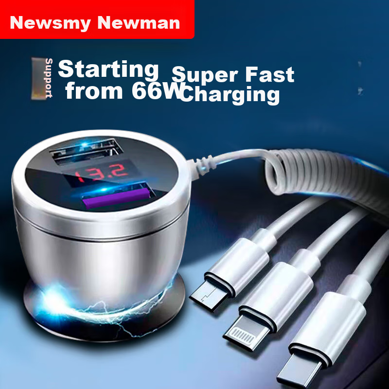 Newsmy Car Charger, Super Fast Charging, All Protocols, Multi-Functional Car Charger with Three Outlets, Cigarette Lighter Adapter