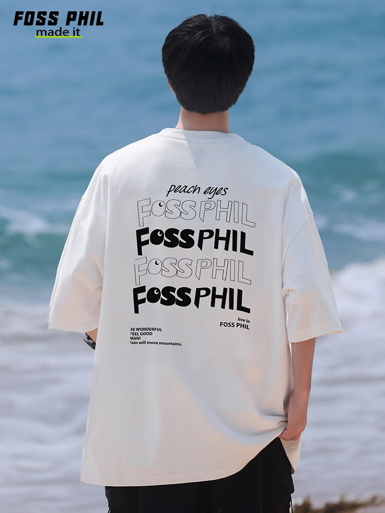 Foss Phil Short-Sleeve T-Shirt for Men And Women, Summer Loose Pure Cotton Casual Trendy Printed Undershirt Top F0016 Black L 8