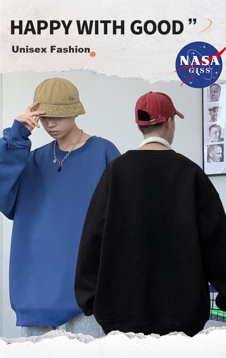 NASA GISS Sweatshirt for Men, Spring And Autumn Versatile Round Neck Long-Sleeve T-Shirt, Youth And Couple's Top Outerwear, Khaki, Size L 3