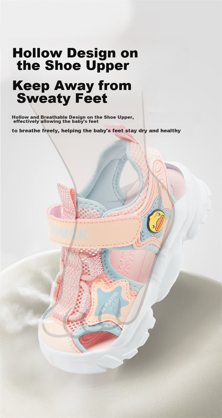 B.Duck Children's Sandals, Summer Breathable Closed-Toe Anti-Kick Beach Sandals for Boys And Girls, Color Pink, Size 25 5