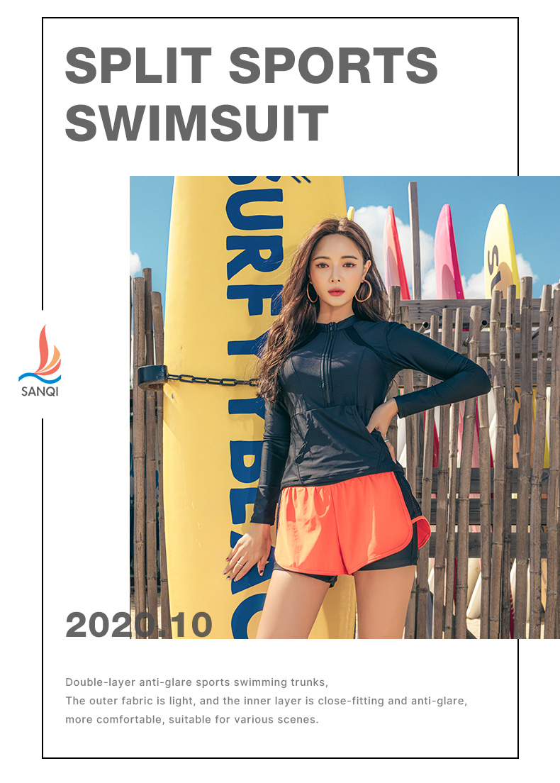 Sanqi Women's Two-Piece Long-Sleeve Conservative Swimsuit, Tummy Control Slimming Swimwear for Hot Springs And Sports, 21053 Black XXL 1