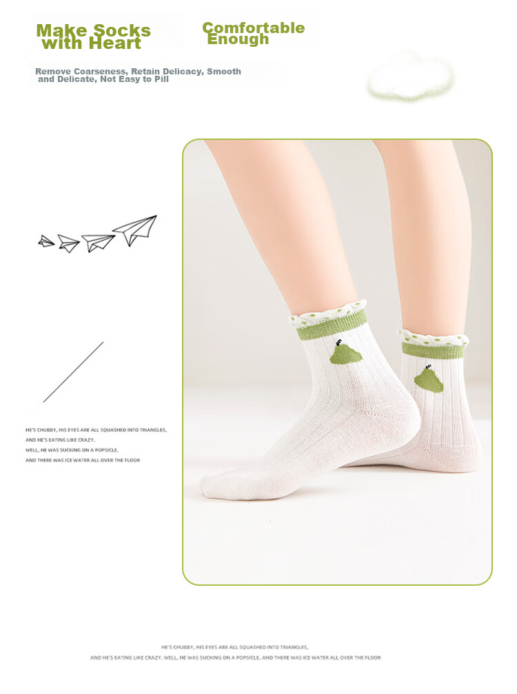 LangSha Children's Socks Girls Cotton Socks for Older Kids Summer Thin Baby Mesh Socks 5 Pairs Girls Fruit Socks Size L 14