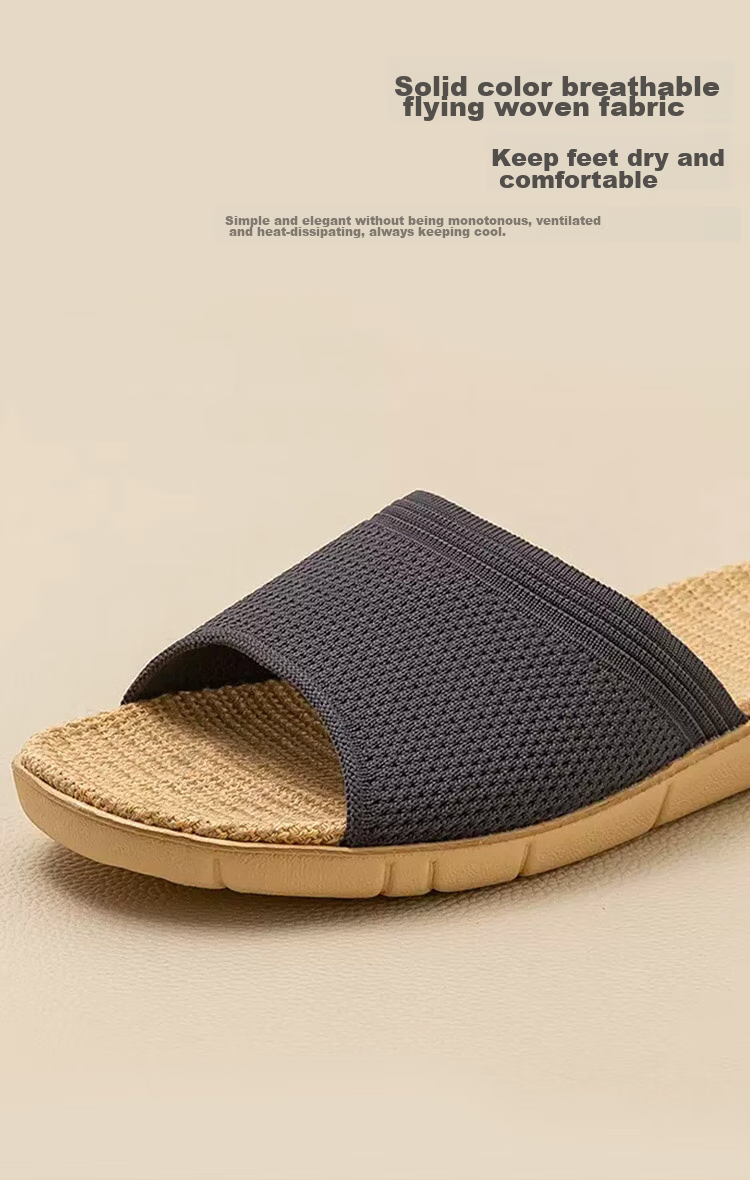 Mandobel Four Seasons Cotton Linen Slippers Lightweight Comfortable Home Fashion Slippers Striped Mocha Coffee Size 42-43 4