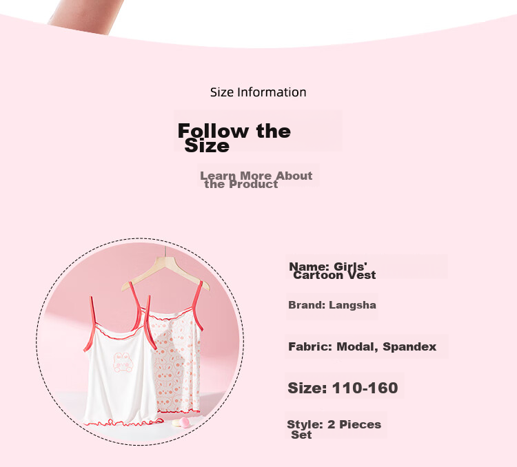 LangSha Children's Tank Top for Girls, Summer Thin Modal Undershirt Camisole Two-Piece Set, Pink Bunny Design, Size 140 4