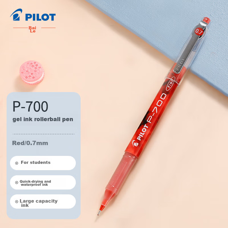 PILOT P700 Red Gel Pen, Signature Pen, Water-Based Ink, Direct Liquid Type, 0.7mm Rollerball Pen, Exam Pen, Stationery Office Supplies, Aesthetically Pleasing Red Pen for Grading Homework, Single Pe