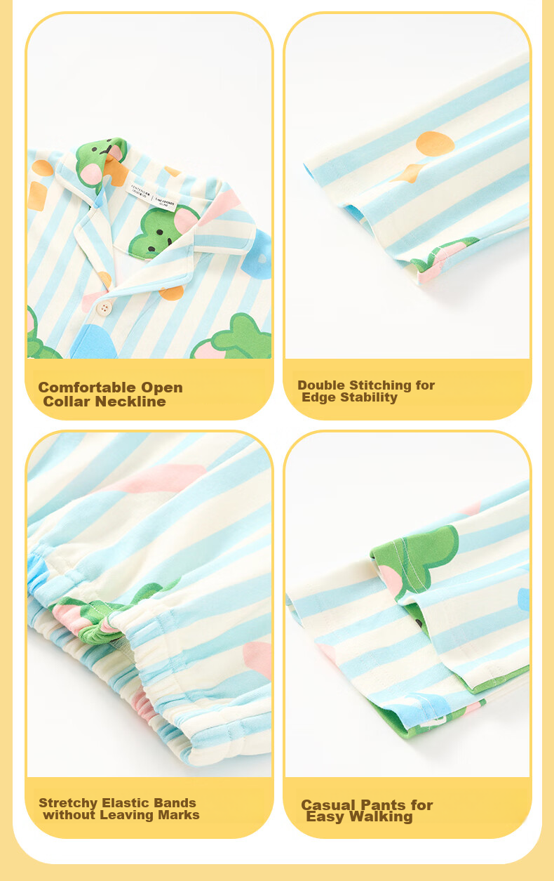 Fenteng Children's Pajamas, Boys' Brown Bear Design, Authentic Early Spring Pure Cotton Striped Sleepwear for Older Childre 14