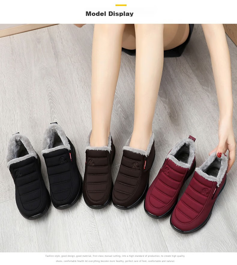 Ankang Winter Fleece-Lined Cotton Shoes, Traditional Beijing Cloth Shoes for Women, Middle-Aged And Elderly Waterproof Mom Shoes AK78896 Red 37 9