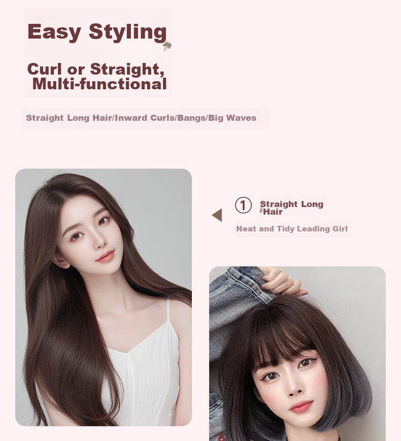 AUX Straight Hair Iron for Women, Bangs Clip, Curl Straightener, Long-Lasting Styling, Dual-Purpose Straight And Curl Iron, Hair Curling Tool, Upgraded Ceramic/ionic Dual Protection Hair Care Gift 6