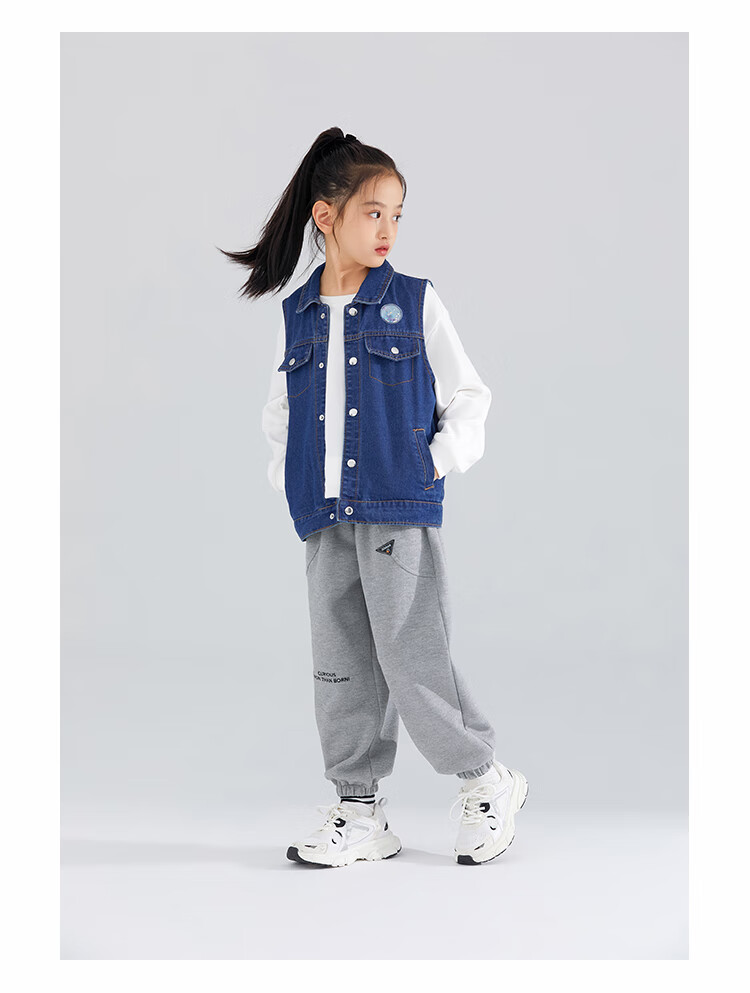 QQ DUCK Children's Denim Jacket Girls Casual Vest Sleeveless Top Versatile Waistcoat Blue; 140 15