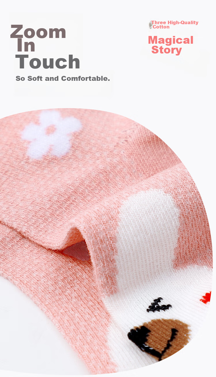 LangSha Children's Socks, Girls' Mesh Cotton Socks, Spring And Summer Thin Mid-Calf Socks for Girls, Students, Small Bear Pattern (6 Pairs) 6