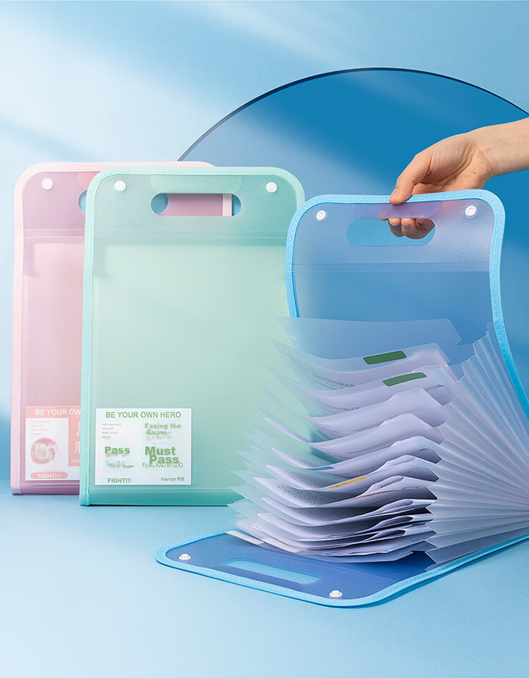 TIANSE Exam Paper Storage Bag with 8 Compartments Accordion File Folder A4 Multi-Layer Document Organizer Accordion File Folder Student Exam Paper Folder TS-1831 Blue-Purple 12