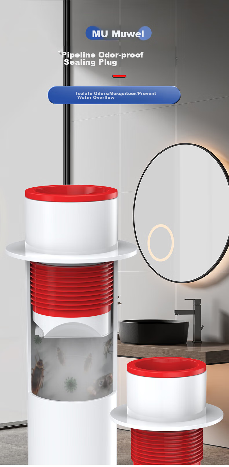 Muvi Kitchen Drain Anti-Odor Device, Sealing Plug Ring, Washing Machine Sink Overflow Special Check Valve Seal Cover 1