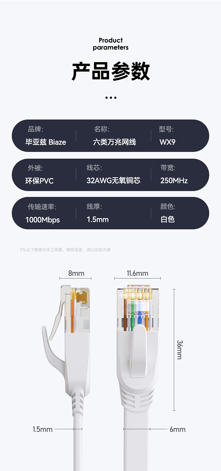 BIAZE CAT6 Flat Ethernet Cable, White 1 Meter, Gigabit Oxygen-Free Copper Network Cable, Computer Broadband Home Surveillance Network Connection Patch Cord 3