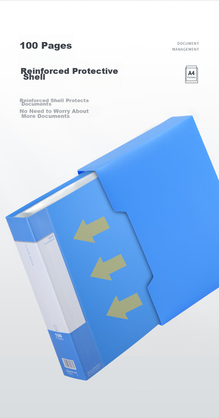 COMIX 100-Page Folder, Sheet Protector File Folder, A4 Document Folder with Insert Pockets, Loose-Leaf Binder, with Cover, Blue EA0100 6