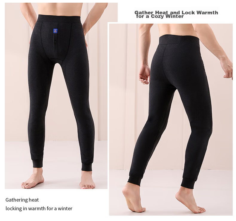 LangSha Thermal Underwear for Men [2025 Autumn New Arrival], Inner-Lined Fleece-Lined Thick Base Layer Pants, Northeast Large Size down Knee-Protecting Cotton Pants 16