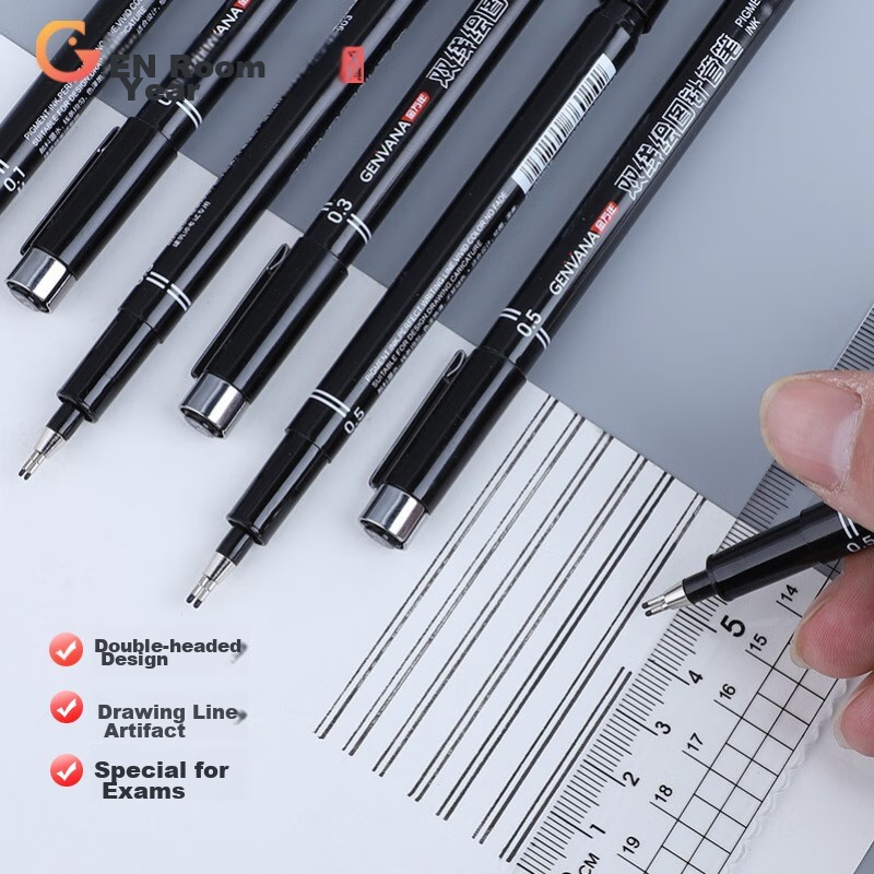 Genvana 0.5mm Double-Line Needle-Tip Pen Drawing Architect Exam Special Tool Dual-Tip Pen Line Pen, 1 Piece G-09905