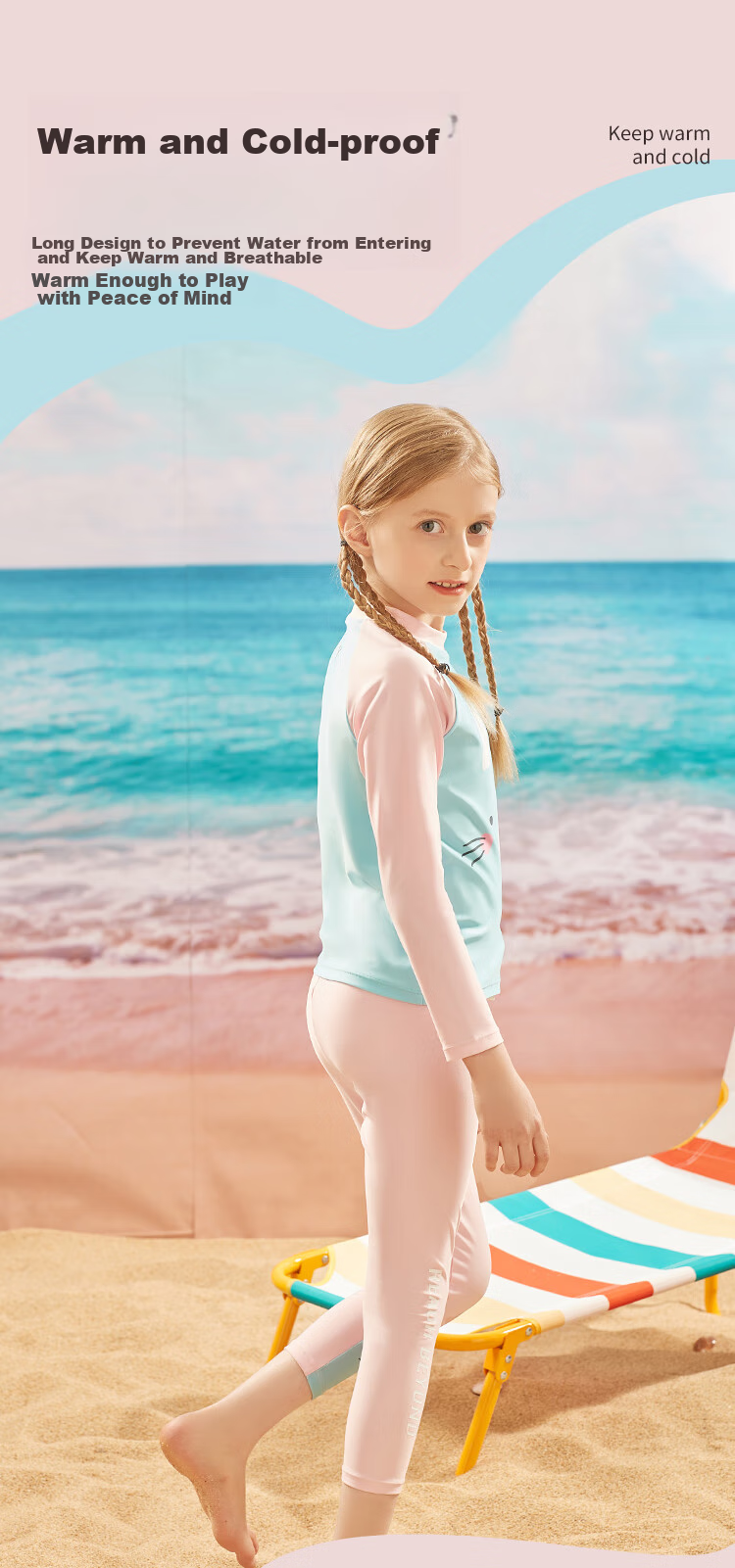 MIZUNO Children's Swimsuit, Girls' Two-Piece Long-Sleeve Quick-Dry Professional Sports Surfing Suit, Hot Spring Swimming Trunks, G1402 Pink, Size 160 6