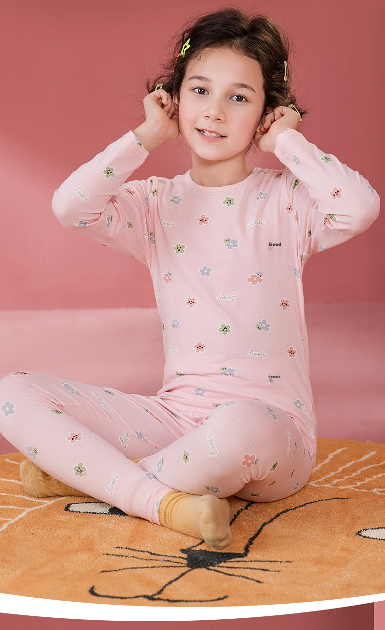 Fenteng Children's Thermal Underwear 7A Antibacterial Long Sleeve Pullover Autumn Pajama Set for Older Kids 42
