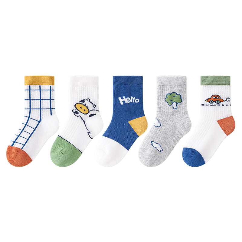 Banbi Children's Socks, Boys' Summer Thin Mesh Socks, for Older Children in Spring And Autumn, Seamless Cotton Socks BB2412, Size 18-20